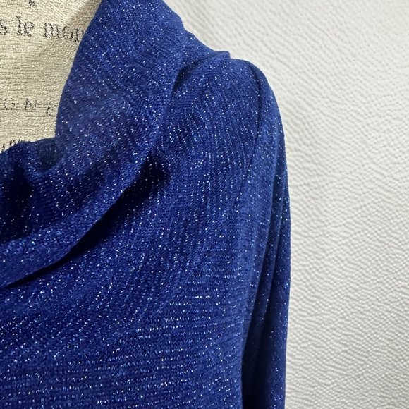 Vintage Valerie Stevens Top Sweater Blue Metallic threads Dolman Cowl Neck - Picture 5 of 6